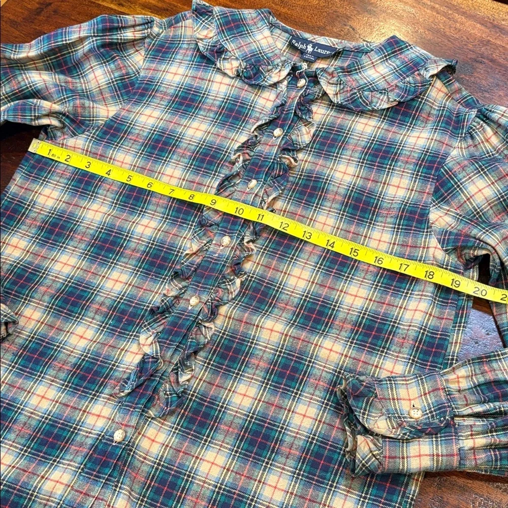 Vintage Ralph Lauren Plaid Cotton Flannel Button-Down Ruffle Blouse size 10 - Picture 10 of 11